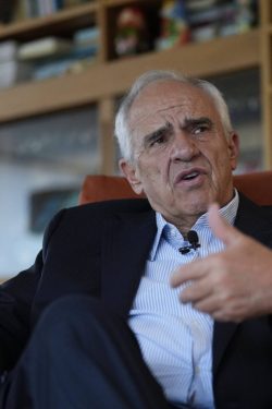 Former President Ernesto Samper speaks during an interview in Bogota, Colombia, Thursday, April 25, 2024. (AP Photo/Fernando Vergara)/COFV103/24116753624522//2404252310